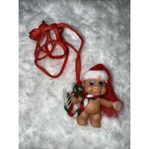 Vintage Troll Doll 3” Red Orange Hair Blue Eyes Santa Hat Made in Korea New OS